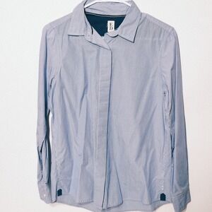 ED Ellen DeGeneres Button Down Shirt Womens Striped Long Sleeve M Blue India